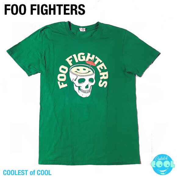 Foo Fighter Skull cocktail tshirt size medium green Dave Grohl FF band tee shirt - Picture 1 of 6